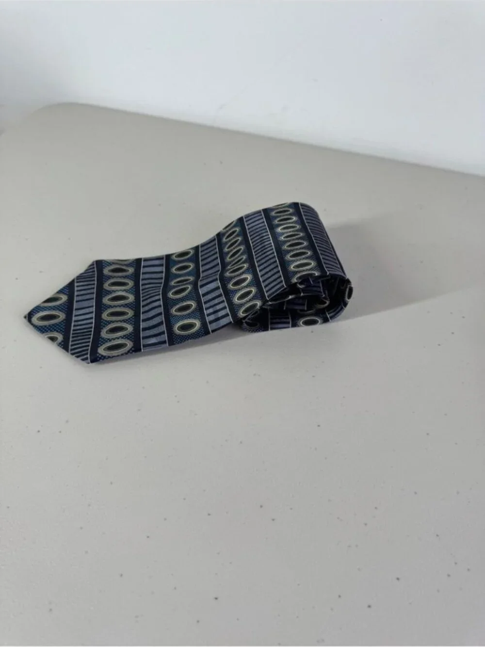 Gianfranco Silk Necktie Navy Geometric Stripe Designer Classic Tie Party